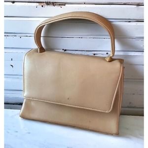 Vtg Lou Taylor Miami Leather J Bag Box Purse Handbag Nude Champagne 60s